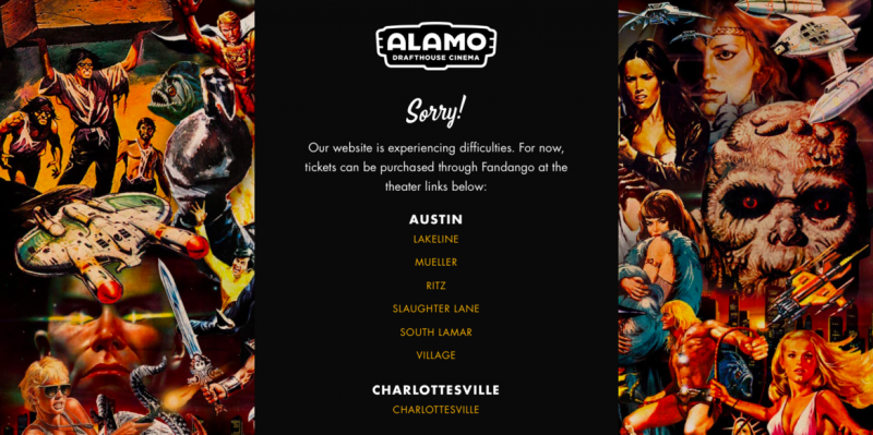 Крайният край на Alamo Drafthouse срива уебсайта