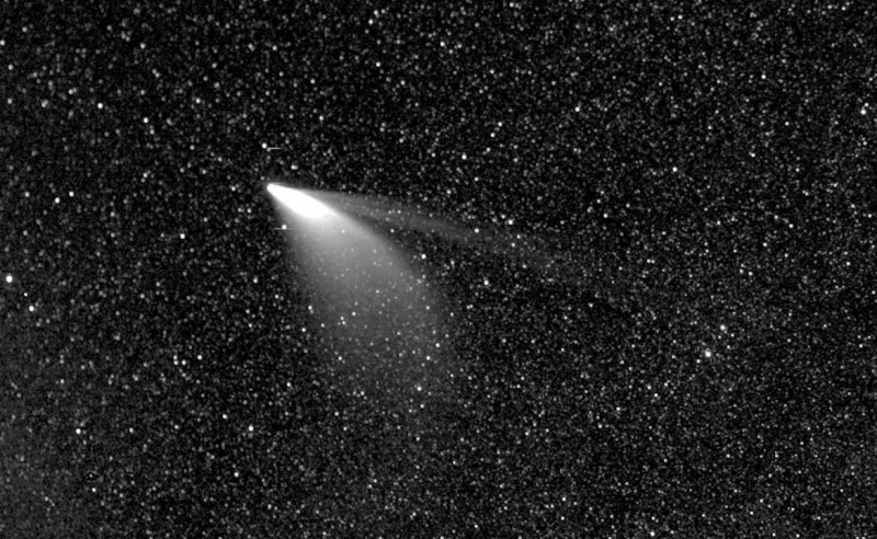 L'une des images les plus inhabituelles de la comète NEOWISE provient de la sonde solaire Parker de la NASA, en orbite autour du Soleil, elle voit donc la comète sous un angle différent. C'est à partir du 5 juillet, et voit clairement les détails à la fois dans la large queue de poussière et la queue ionique plus nette