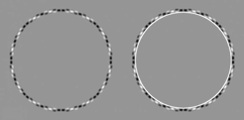 En sammenligning side om side med sirkler trukket over illusjonen avslører at de virkelig er konsentriske sirkler.