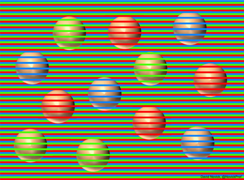En animation, der skifter mellem den fulde illusion og billedet uden striber på tværs af boldene. Kredit: David Novick / Phil Plait