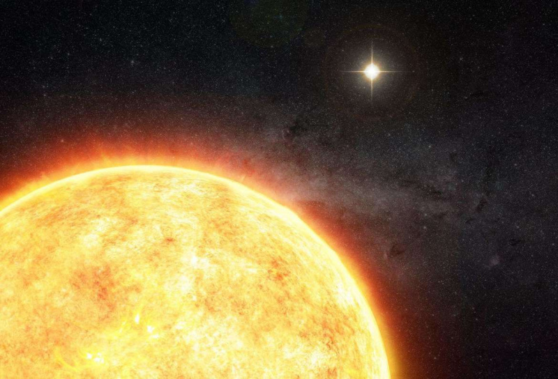 Kunstwerk, das eine zweite Sonne darstellt, einen binären Begleiter der Sonne, der vor Milliarden von Jahren existiert haben könnte. Bildnachweis: M. Weiss