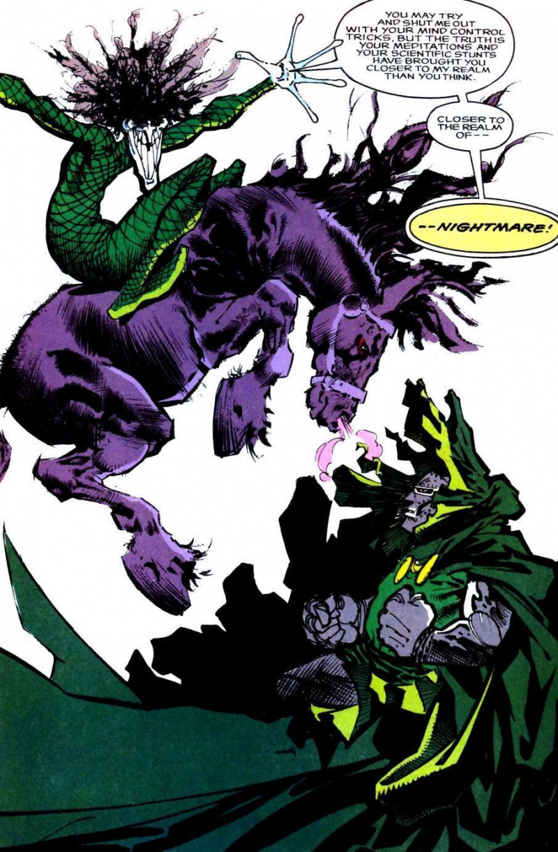 Nočna mora proti dr. Doom v Marvel Comics Presents #100 avtorja Sam Kieth in Howard Mackie.