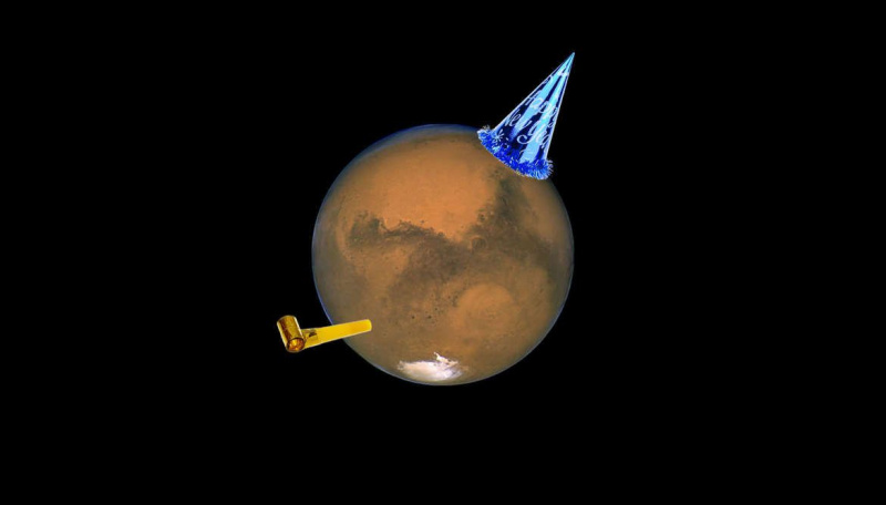 Godt nytår på Mars! Kredit: Getty Images / Fotonen / arsenic og NASA / ESA, J. Bell (Cornell U.) og M. Wolff (SSI)