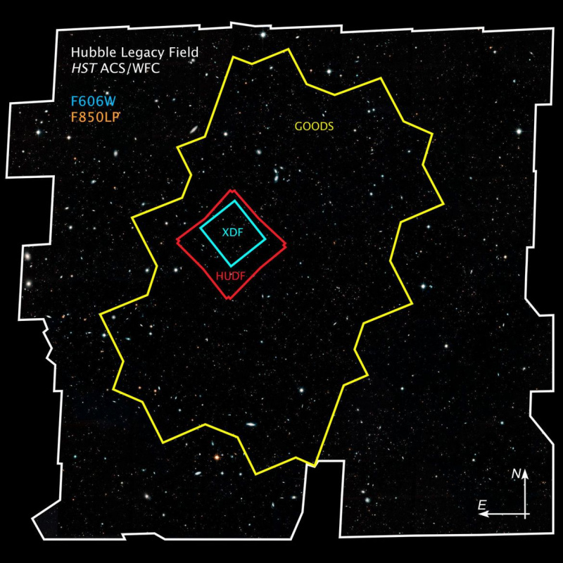 „Hubble Legacy Field“ yra ankstesnių tyrimų, įskaitant „Hubble Ultra“ ir „Extreme Deep Fields“, stebėjimai ir „Great Observatories Origins Deep Survey“.