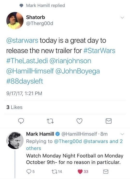 Vai Marks Hamils ​​atklāja, kad iznāks The Last Jedi treileris?