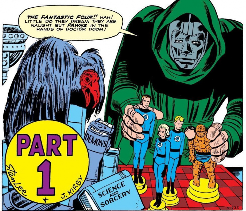 Доктор Дум прави първата си поява във Фантастичната четворка #5, от Стан Лий и Джак Кърби
