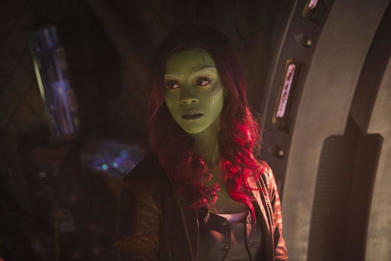 Zoe Saldana como Gamora na Guerra do Infinito