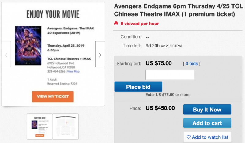 Biglietti Avengers: Endgame su eBay