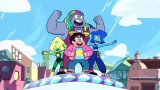 Steven Universe: La película Película: Escena 2 Steven se para heroicamente con Peridot y Lapis Lazuli.