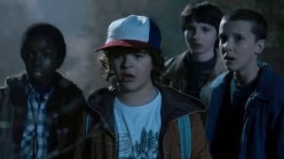 TV-show Stranger Things: Lucas, Dustin, Mike og Eleven