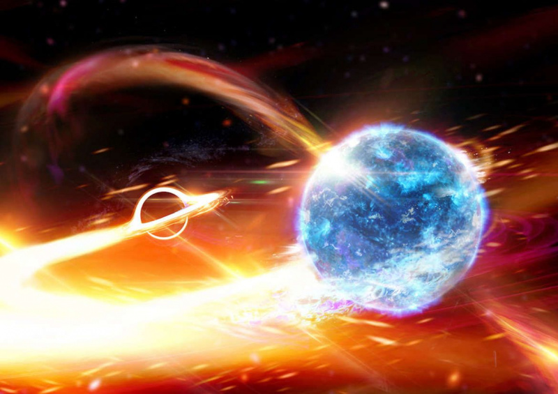 Telpas laika satricinājumi: pirmo reizi astronomi redz melno caurumu, kas ēd neitronu zvaigzni