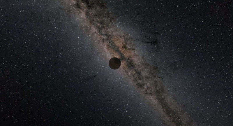 Kunstiteos, mis kujutab päikesesüsteemist välja paisatud kelmikat planeeti ja rändab galaktikas. Krediit: NASA/JPL-Caltech/R. Vigastus (Caltech-IPAC)