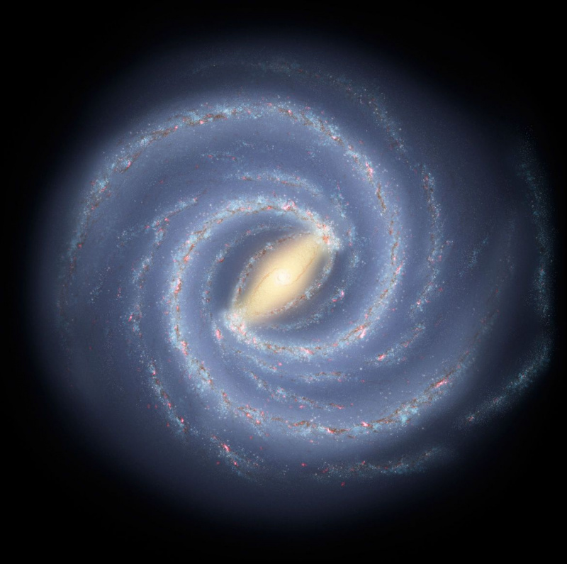 Млечният път е дискова галактика със стотици милиарди звезди. Ново проучване показва, че е претърпял взрив от енергично образуване на звезди, който достигна своя връх преди около 2 милиарда години. Кредит: НАСА/JPL-Caltech/R. Hurt (SSC/Caltech)