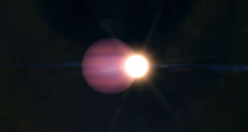 Έργα τέχνης που απεικονίζουν τον λευκό νάνο WD 1856 και τον τεράστιο πλανήτη του, πολύ μεγαλύτερο από το ίδιο το αστέρι. Πίστωση: NASA/JPL-Caltech/NASA