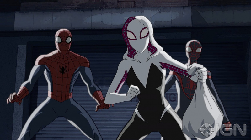 Pirmiausia pažvelkite į „Spider-Gwen“ animacinių serijų debiutą filme „Ultimate Spider-Man“