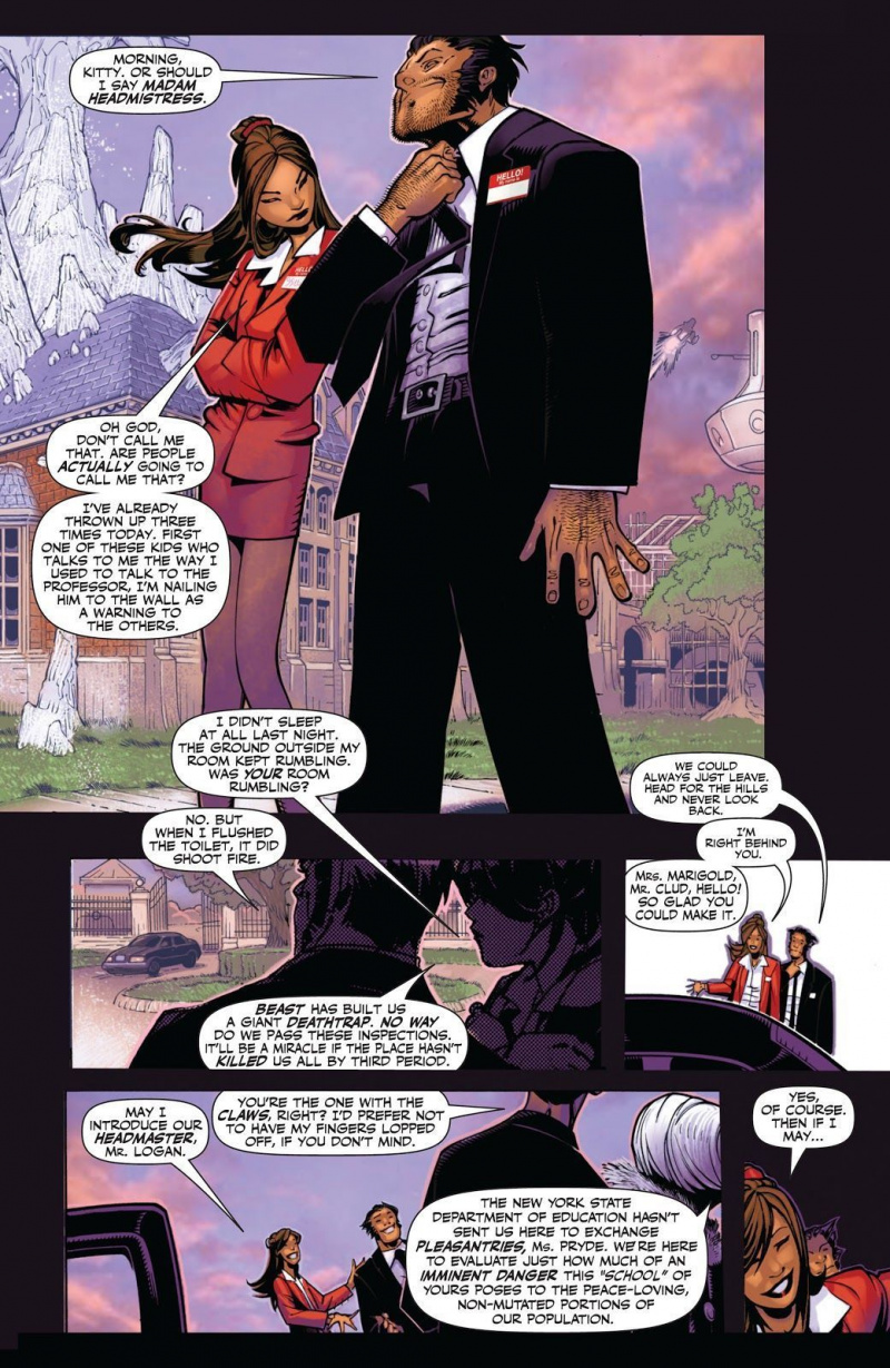 „Wolverine & the X -Men #1“ - parašė Jasonas Aaronas, „Chriso Bachalo menas ir spalvos“, Timas Townsendas, „Jaime Mendoza“ ir „Al Vey“
